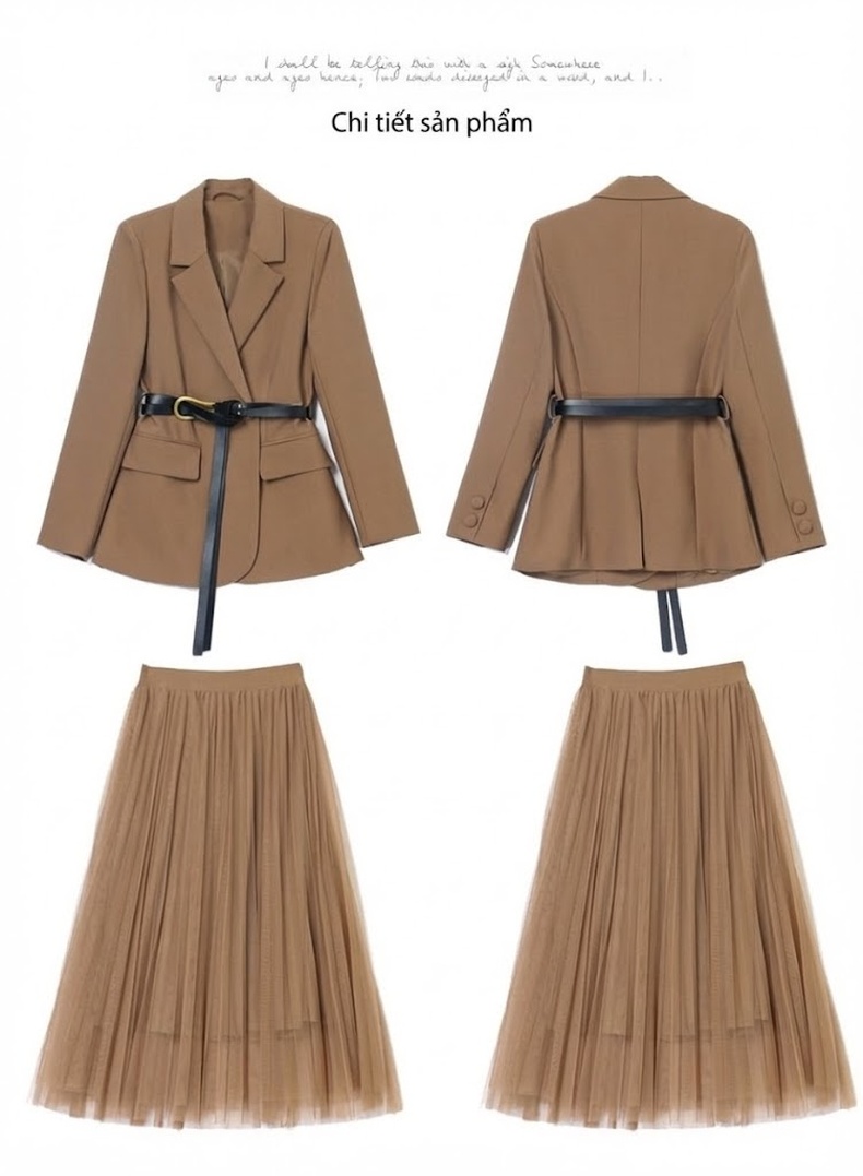 Bộ Vest Blazer Nữ Chân Váy Lưới Dáng Dài Thời Trang Thu Đông Màu Nâu, Đen, Xanh, Cam chi tiết 43