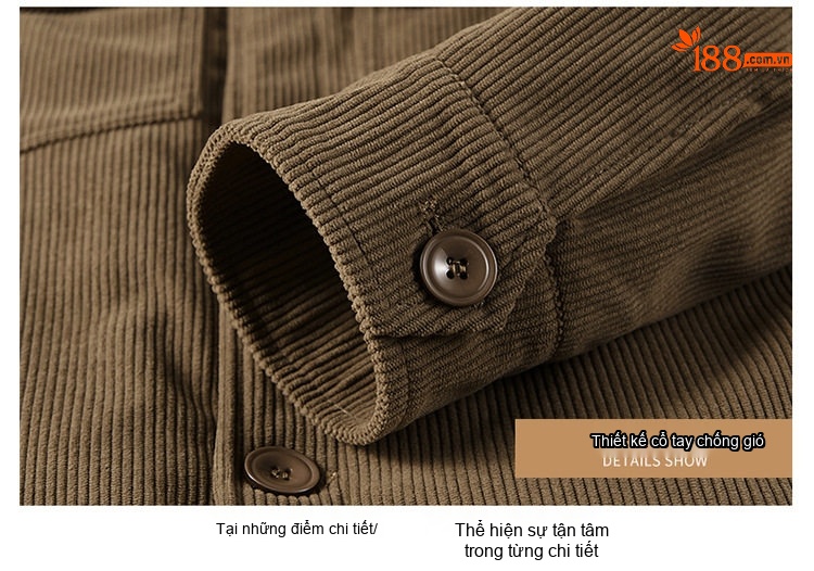 Áo Khoác Cotton Lông Cừu Nam Dáng Rộng Có Cổ Màu Nâu, Xanh Rêu, Đen chi tiết 26
