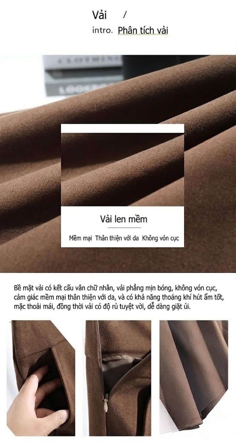 Chân Váy Midi Nữ Lưng Cao dáng chữ A Thời Trang Màu Đen, Nâu, Xám chi tiết 14