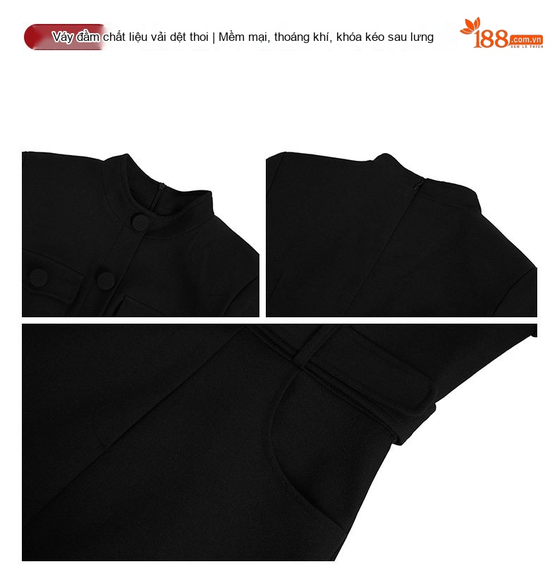 Váy Dài Tay Dài Cổ Tròn Ôm Dáng Xẻ Tà Phong Cách Quyến Rũ Màu Nâu, Đen chi tiết 5