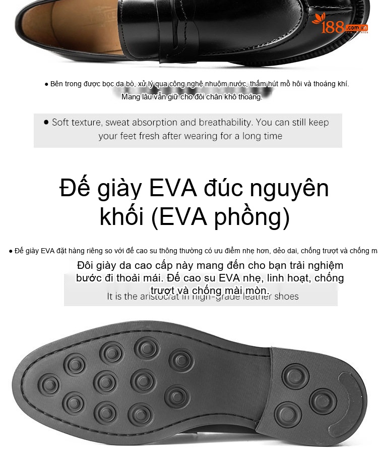 Giày Lười Nam Da Bò Bề Mặt Da Bóng Chiều Cao Đế Khoảng 3cm Màu Đen chi tiết 11