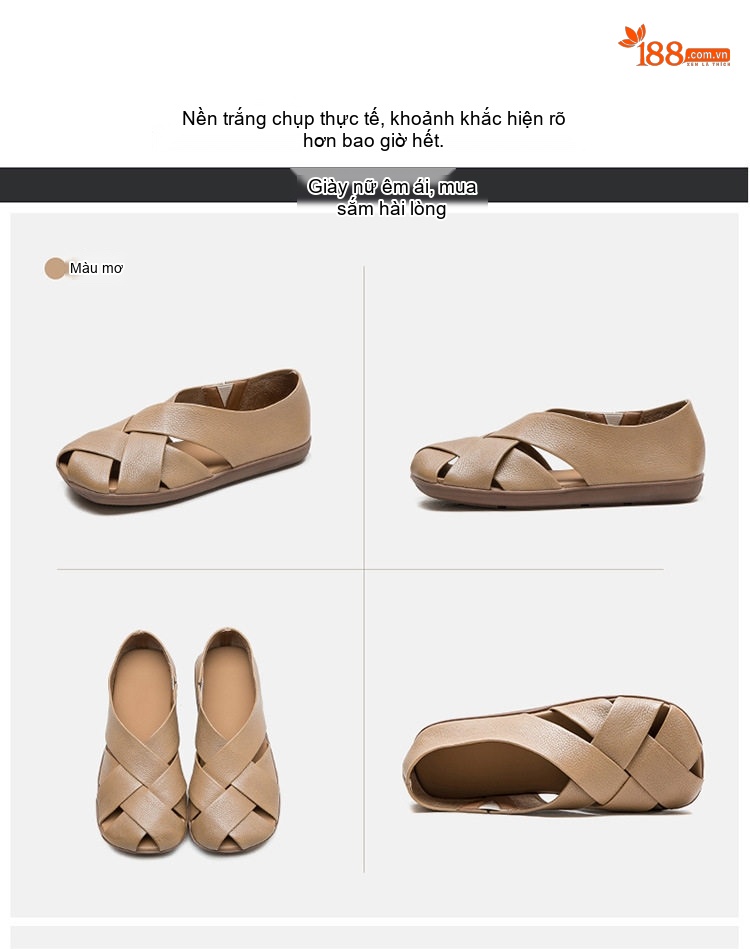 Dép Sandal Nữ Quai Đan Hở Ngón Thoáng Khí Đế Bằng Đế Cao 3cm - 4cm Màu Nâu, Xanh, Vàng chi tiết 17