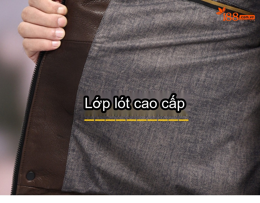 Áo Khoác Da Thật Nam Dáng Ôm Cổ Bẻ Phong Cách Motor Da Sáp Dầu Màu Nâu chi tiết 6