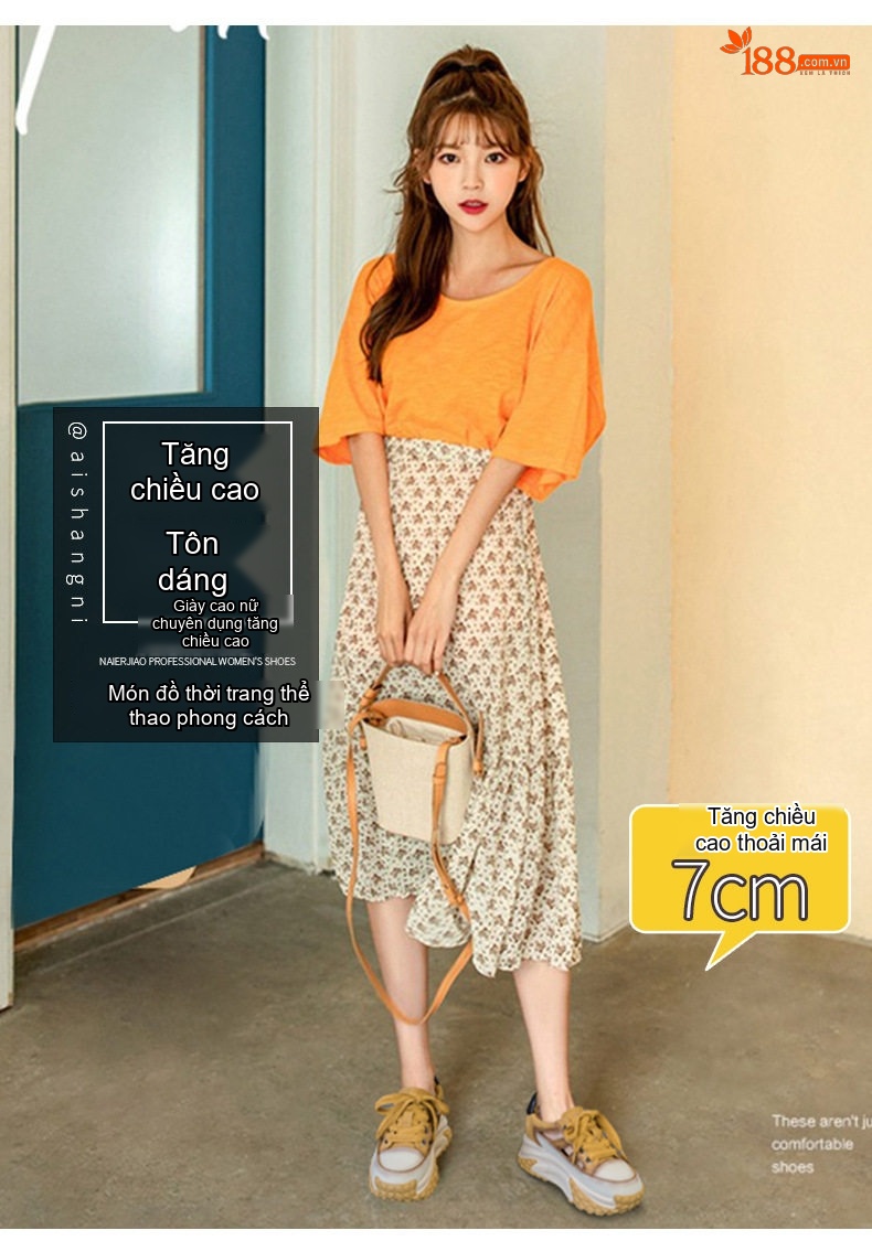 Giày Sneaker Nữ Da Thật Lỗ Thoáng Khí Đế Dày Chiều Cao Đế Khoảng 5cm Màu Đỏ, Trắng, Vàng, Đen... chi tiết 1