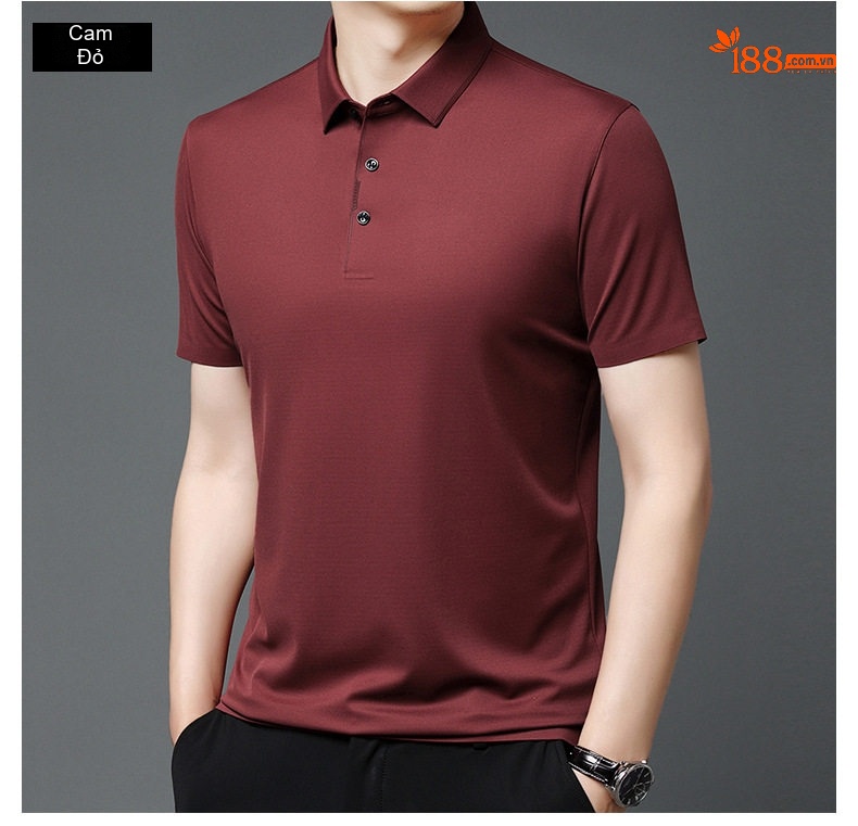 Áo Thun Polo Nam Tay Ngắn Lụa Tơ Tằm Trung Niên Màu Đỏ Rượu, Xám Đậm, Xanh Rêu, Xanh Đậm... chi tiết 15