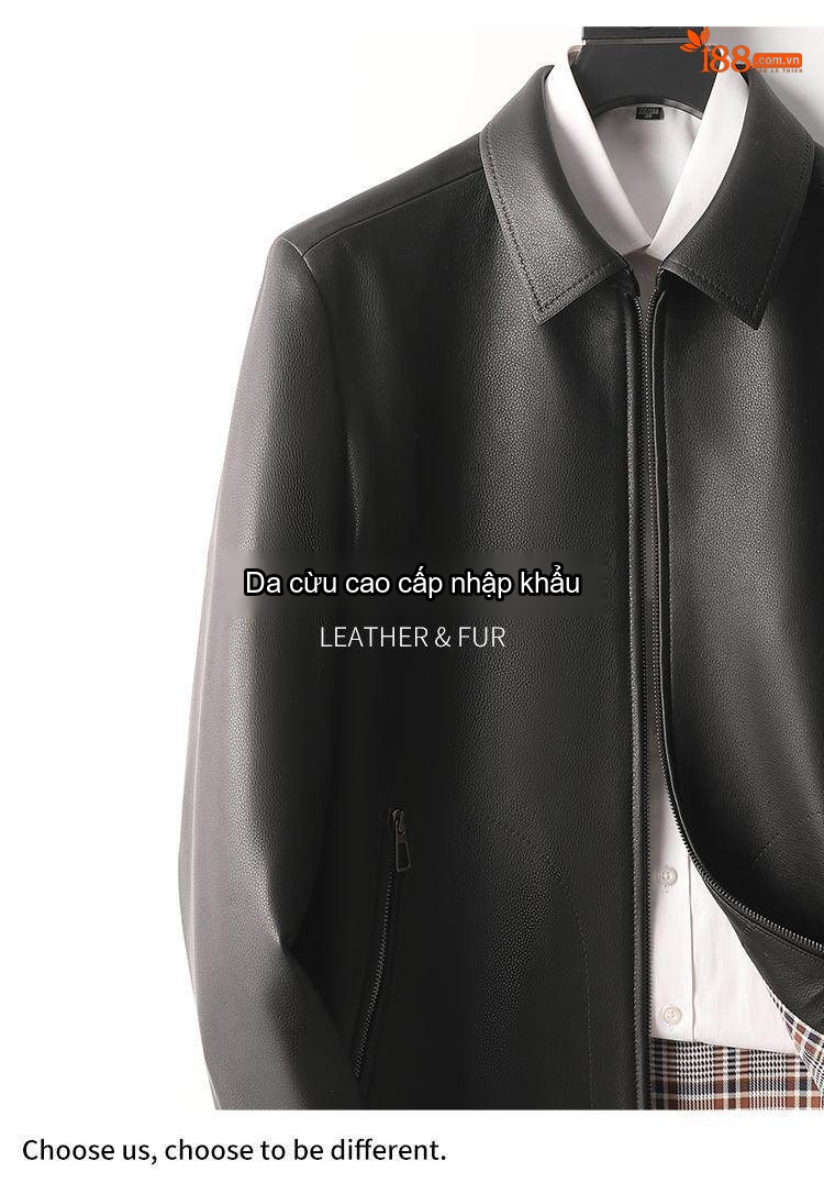 Áo Khoác Da Cừu Nam Trung Niên Cổ Bẻ Khóa Kéo Màu Đen, Nâu chi tiết 2