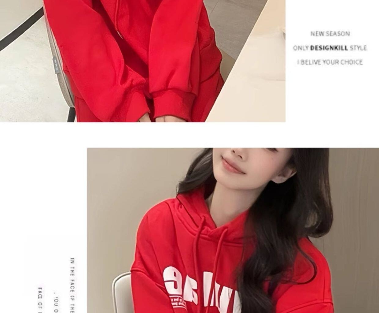 Bộ Đồ Nỉ Hoodie Nữ Phong Cách Tiểu Thư Thời Trang Trẻ Trung Lót Lông Màu Đỏ chi tiết 20