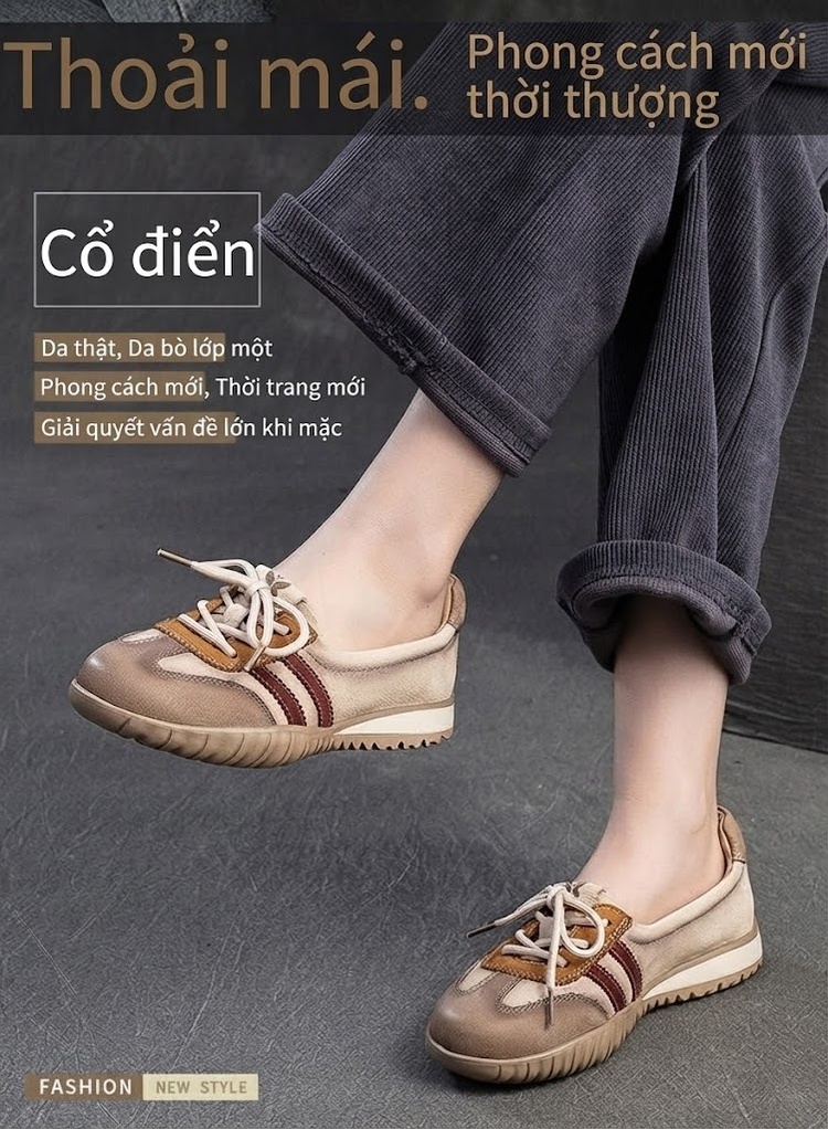 Giày Búp Bê Nữ Dây Buộc Vải Dệt Chiều Cao Đế Khoảng 2cm Màu Kem, Đỏ, Nâu, Xanh... chi tiết 1