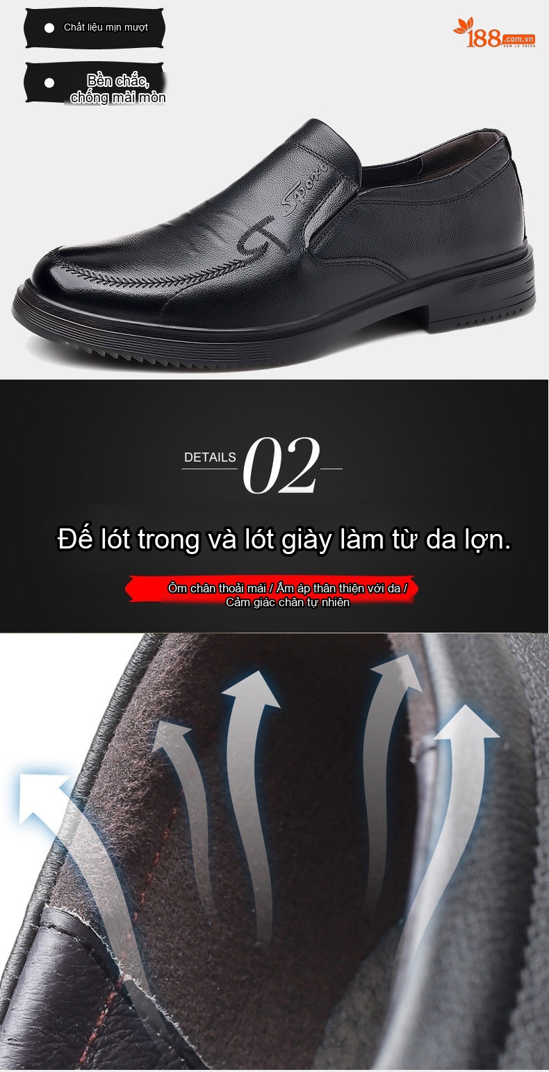Giày Lười/Giày Tây Nam Da Bò Chiều Cao Đế Khoảng 3cm Màu Đen chi tiết 10