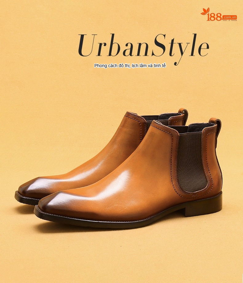 Giày Chelsea Boot Nam Da Thật Mũi Nhọn Chiều Cao Đế Khoảng 3cm Màu Đen, Nâu chi tiết 1