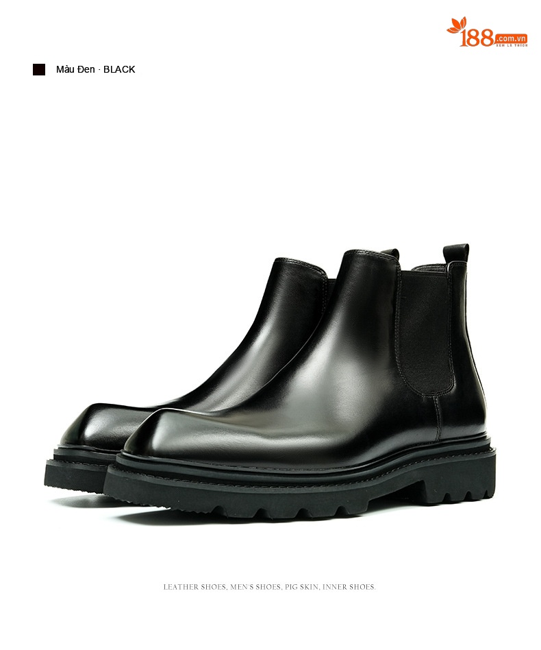 Boot Chelsea Nam Da Bò Cao Cổ Thủ Công Chiều Cao Đế Khoảng 5cm Màu Đen, Nâu Đỏ chi tiết 15
