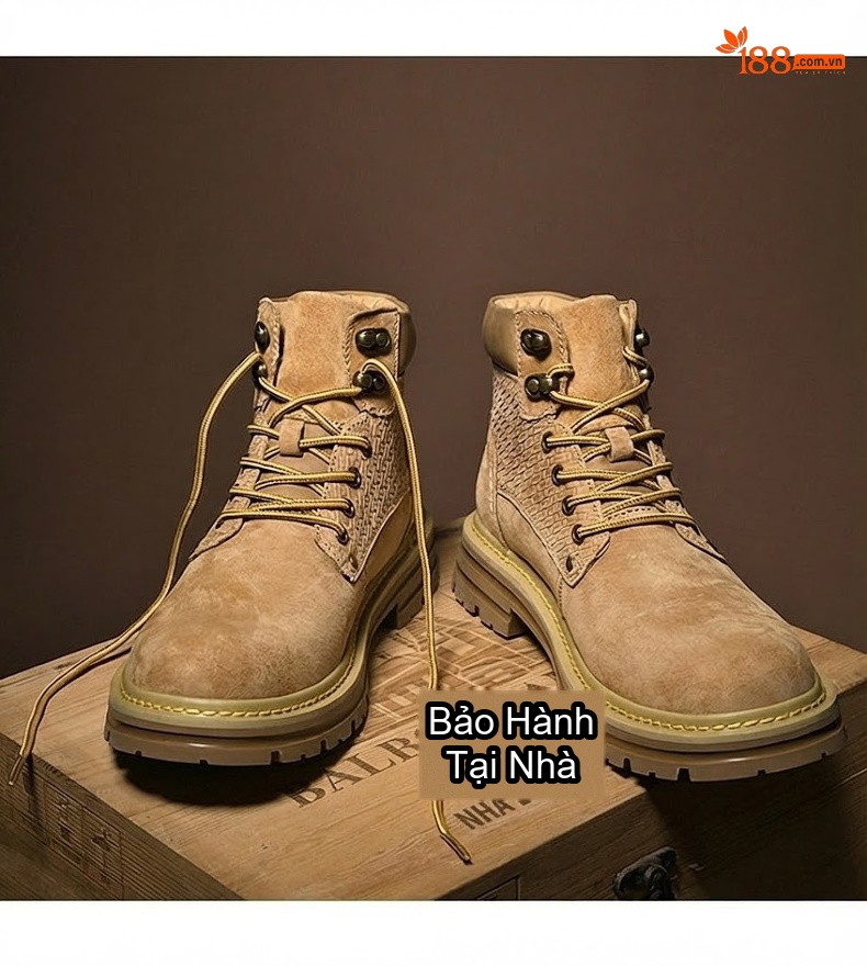 Giày Boot Nam Da Mờ Cổ Cao Có Dây Kiểu Martin Chiều Cao Đế Khoảng 4cm Màu Nâu chi tiết 26