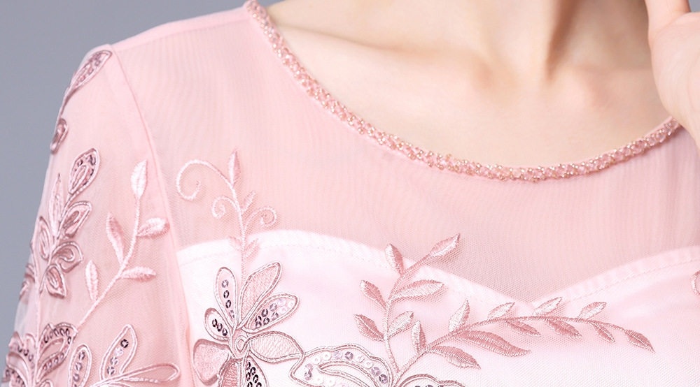 Váy Lưới Nữ Thêu Hoa Cao Cấp Dáng Xòe Màu Hồng