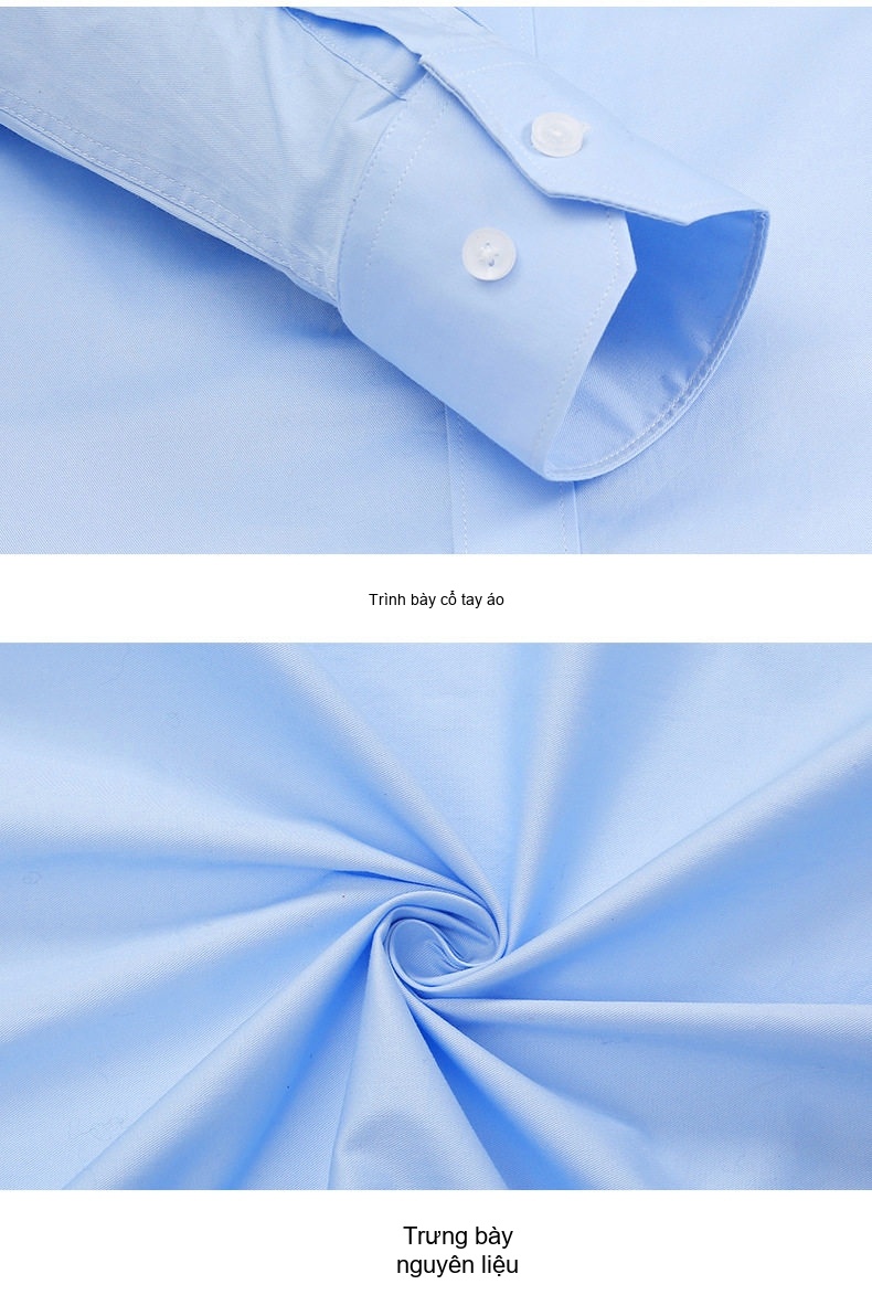 Áo Sơ Mi Dài Tay Nam Cotton Chống Nhăn Ôm Dáng Màu Trắng, Xanh chi tiết 21