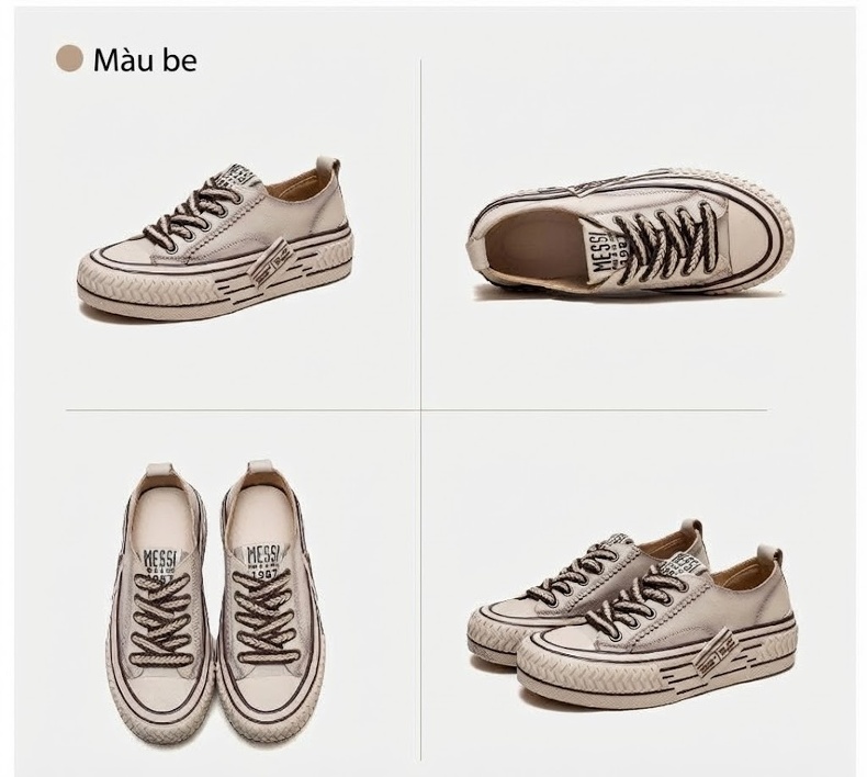 Giày Sneaker Nữ Cổ Thấp Da Bò Buộc Dây Chiều Cao Đế Khoảng 3cm Màu Đỏ, Xanh Lá, Kem... chi tiết 18