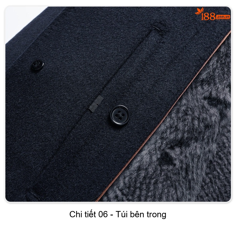 Áo Khoác Nam Dáng Dài Lót Lông Thỏ Tháo Rời Pha Lông Dê, Lụa Tằm, Len Lông Cừu Màu Xanh Đen chi tiết 26