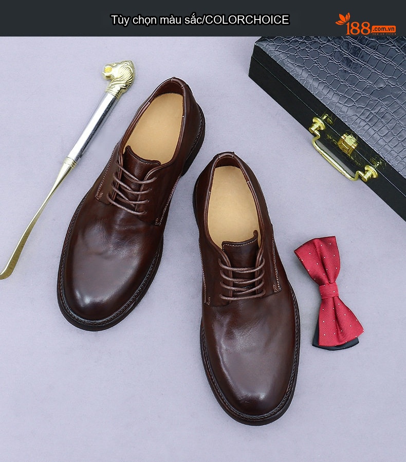 Giày Tây Buộc Dây Nam Da Thật Chiều Cao Đế Khoảng 3cm Màu Nâu, Đen chi tiết 13