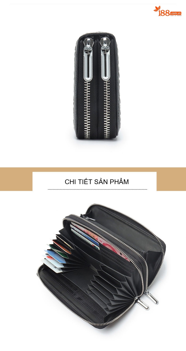 Ví Dài Nữ Da Cừu Thật Thủ Công Đan Móc Phong Cách Vintage Nhiều Ngăn Màu Đen, Hồng, Xanh Dương chi tiết 23