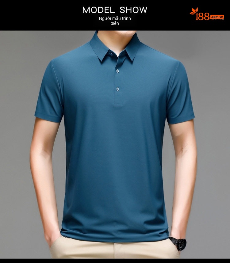 Áo Polo Nam Lụa Tằm Cao Cấp Form Rộng Chống Nhăn Màu Đỏ Cam, Trắng, Xanh Da Trời, Xanh... chi tiết 26