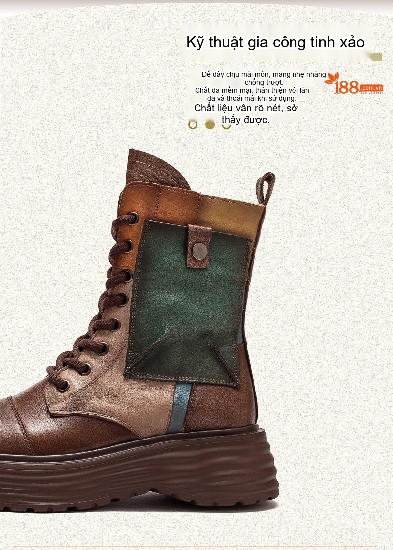 Boot Nữ Cổ Cao Đế Dày Phong Cách Retro Chiều Cao Đế Khoảng 5cm Màu Nâu, Xám, Vàng, Xanh Lá... chi tiết 4