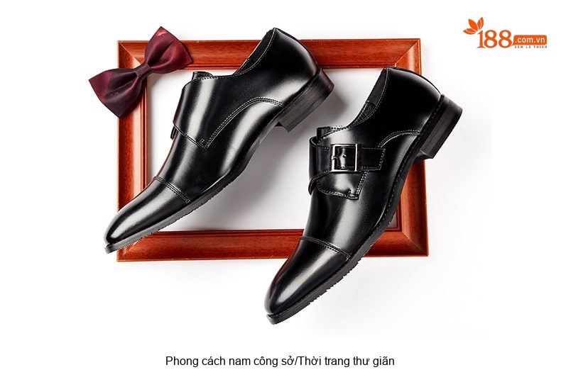 Giày Tây Monk Strap Nam Da Bóng Chiều Cao Đế Khoảng 3cm Màu Đen, Nâu chi tiết 13