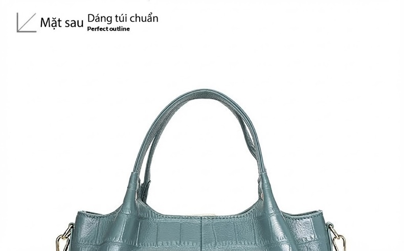 Túi Xách Tay Nữ Da Bò Lớp Đầu Dung Tích Lớn Phong Cách Thời Trang Màu Xanh Dương chi tiết 15
