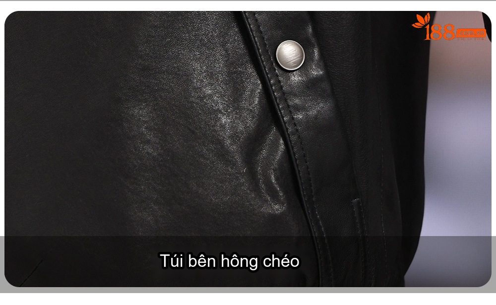 Áo Khoác Da Cừu Nam Ngắn Tay Dáng Bomber Thời Trang Màu Đen chi tiết 9