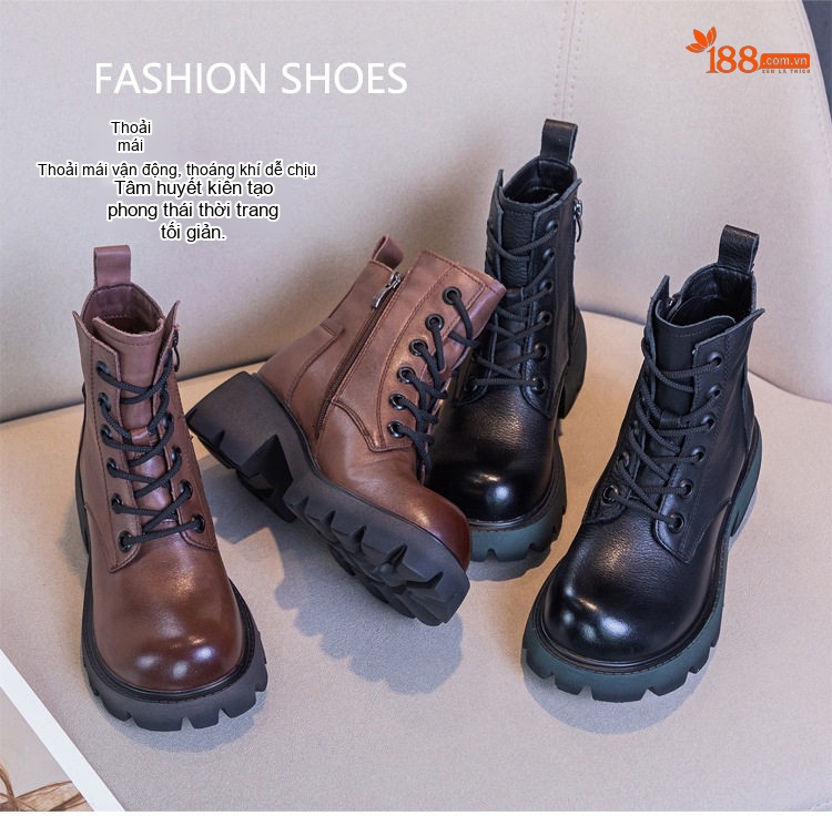 Boot Martin Nữ Da Bò Đế Dày Chiều Cao Đế Khoảng 5cm Màu Đen, Nâu chi tiết 9