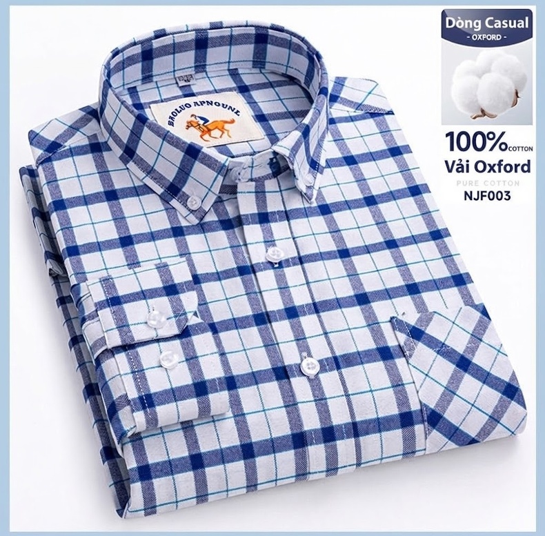 Áo Sơ Mi Nam Tay Dài Oxford Cotton Thoáng Khí Họa Tiết Kẻ Sọc Lớn Màu Xanh Dương, Đen, Trắng, Xám... chi tiết 28