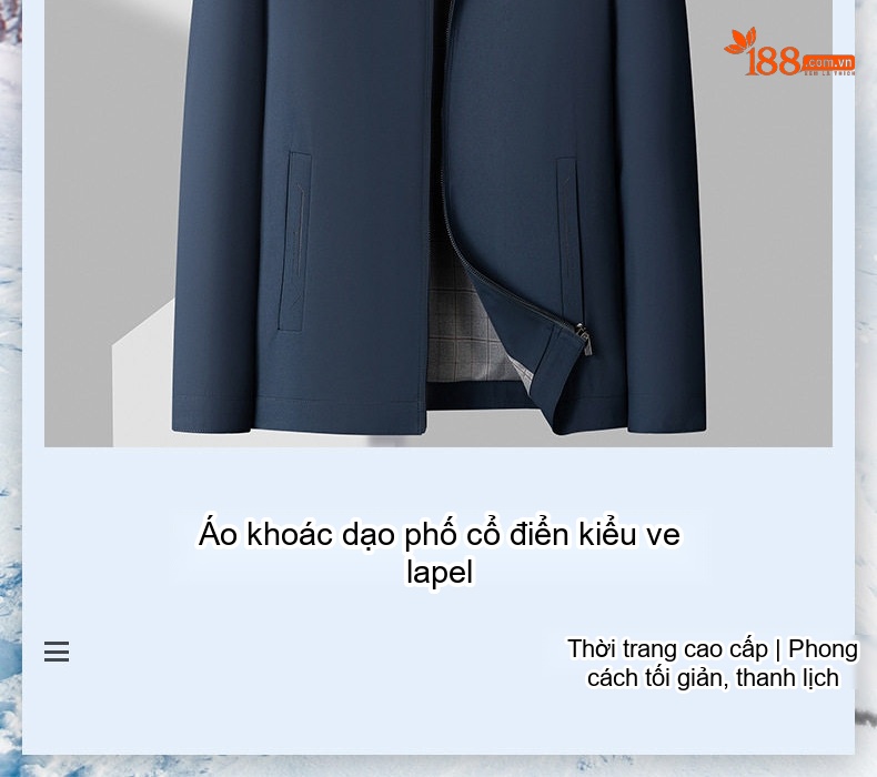 Áo Khoác Bomber Nam Cổ Trụ Dáng Ôm Vừa Vặn Màu Xanh Navy chi tiết 2
