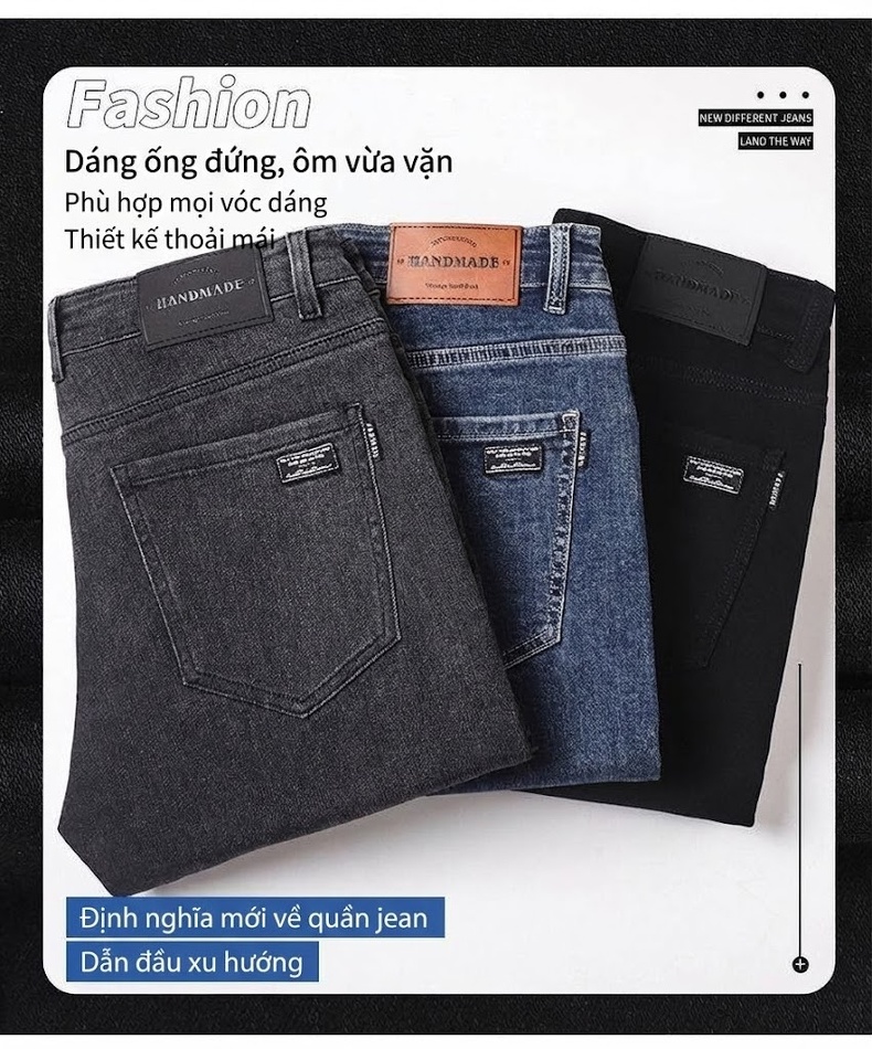 Quần Jeans Dáng Ôm Ống Đứng Nam Màu Xám Khói, Đen, Xanh Navy chi tiết 3