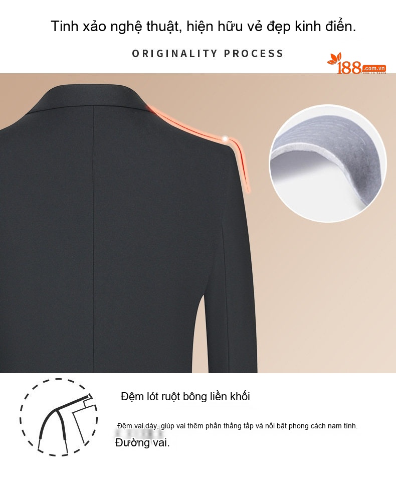 Bộ Vest Nam Áo Blazer Xẻ Tà Hai Bên Màu Đen chi tiết 14