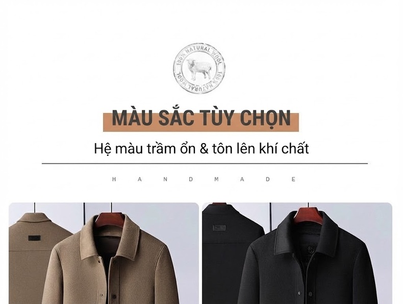 Áo Khoác Nam Lót Lông Vũ Dáng Cổ Bẻ Chất Liệu Dệt Hai Mặt Màu Nâu, Đen chi tiết 17