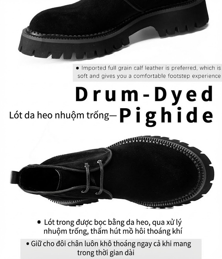 Giày Boot Martin Nam Da Mờ Cổ Cao Chiều Cao Đế Khoảng 5cm Màu Đen, Nâu chi tiết 9