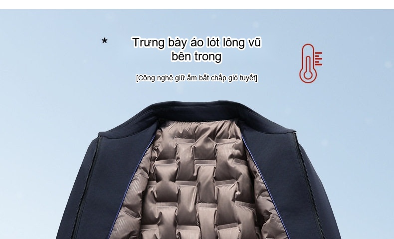 Áo Khoác Phao Nam Trung Niên Công Sở Lông Vũ 90% Màu Xanh Navy chi tiết 5