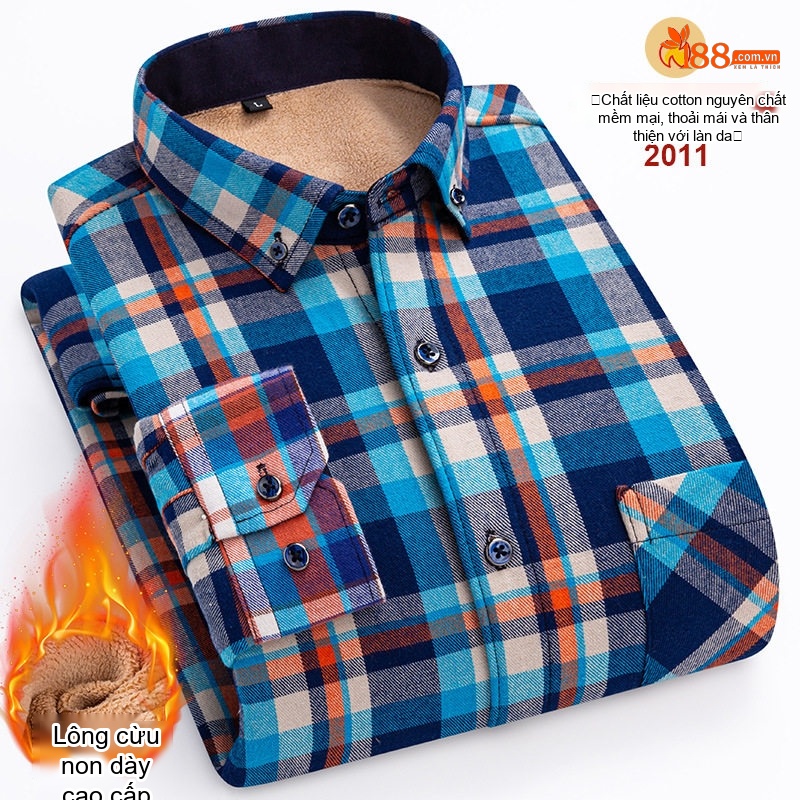 Áo Sơ Mi Nam Ca Rô Lông Cừu Non Cotton Dày Dặn Giữ Ấm Màu Đen, Đỏ, Xanh Dương, Xanh Lá...