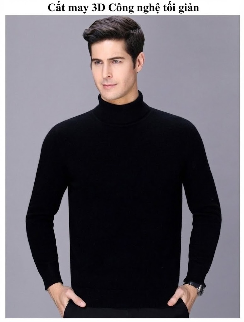 Áo Len Nam Cổ Lọ Dệt Kim Cashmere Dày Dặn Giữ Ấm Màu Nâu, Đỏ Rượu, Xám, Đen chi tiết 14