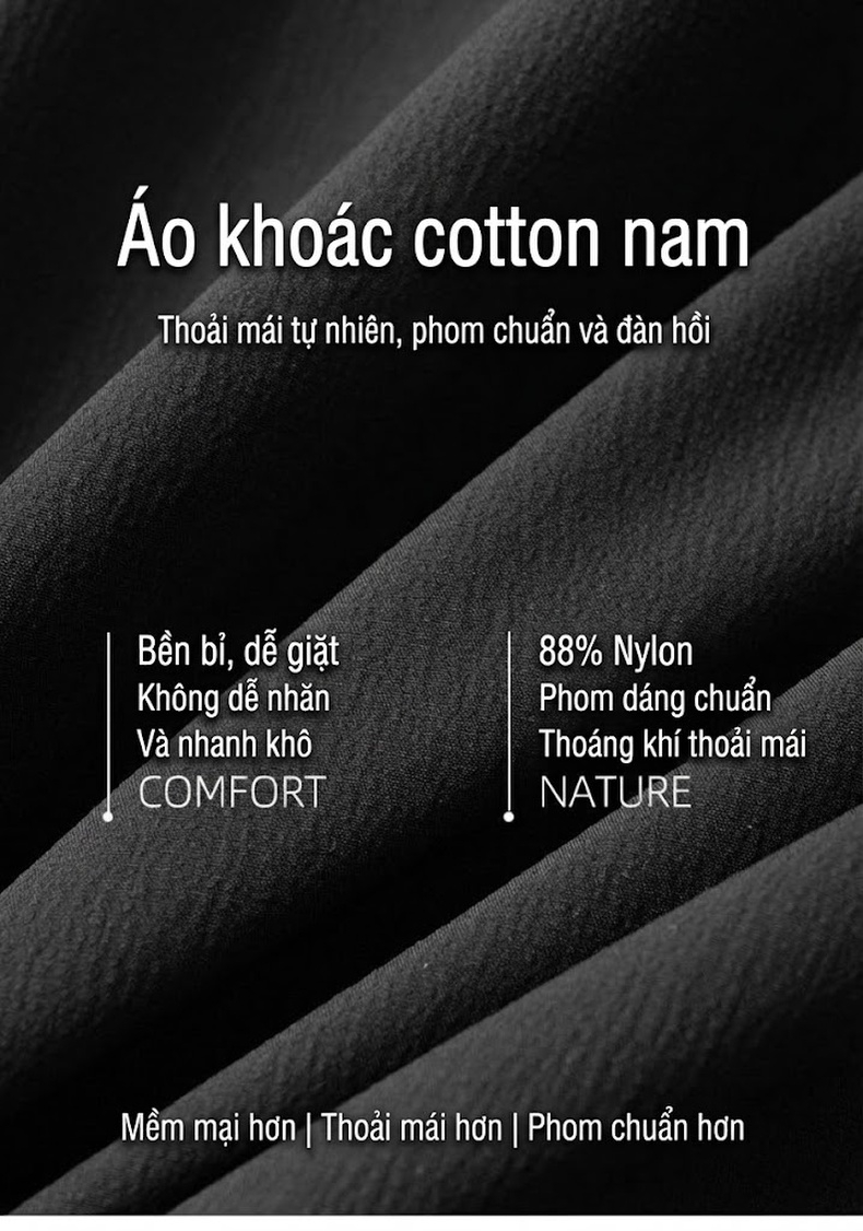 Áo Khoác Nam Cotton Lông Cừu Non Cổ Bẻ Dáng Sơ Mi Giữ Ấm Màu Đen, Xám chi tiết 1