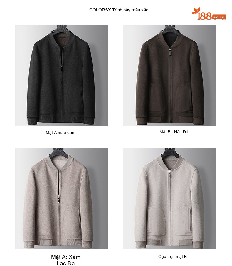 Áo Khoác Bomber Nam Thu Đông Cổ Trụ Chất Liệu Lông Cừu 100% Màu Be, Nâu, Đen chi tiết 7