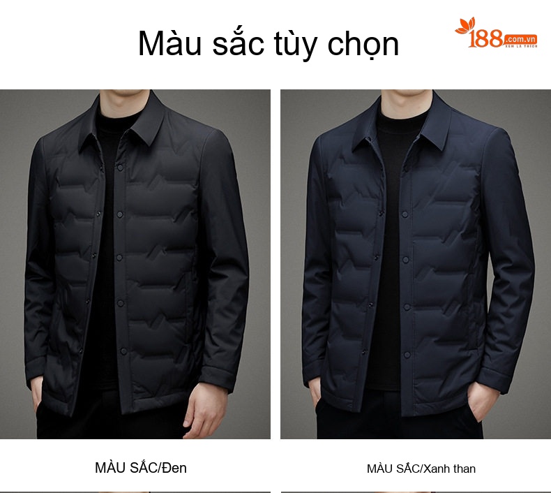 Áo Khoác Phao Nam Cổ Bẻ Dáng Ôm Giữ Ấm Thu Đông Màu Xám, Xanh Navy chi tiết 7