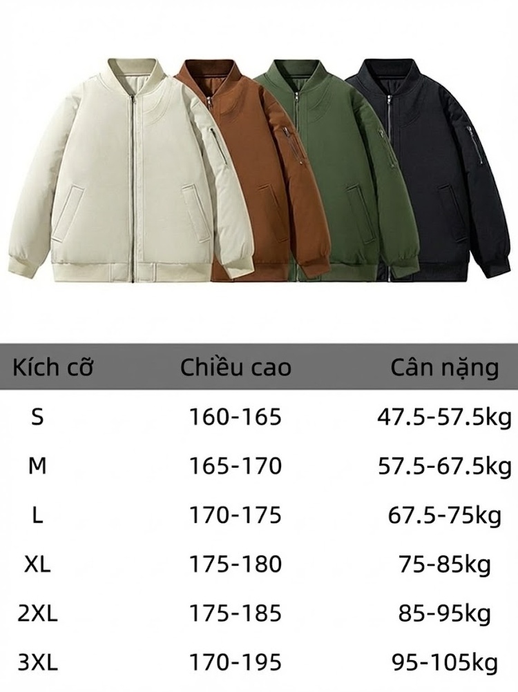 Áo Khoác Bông Nam Dày Dặn Cổ Bóng Chày Cotton Dáng Rộng Giữ Ấm Phong Cách Cặp Đôi Màu Kem, Nâu, Xanh, Đen...