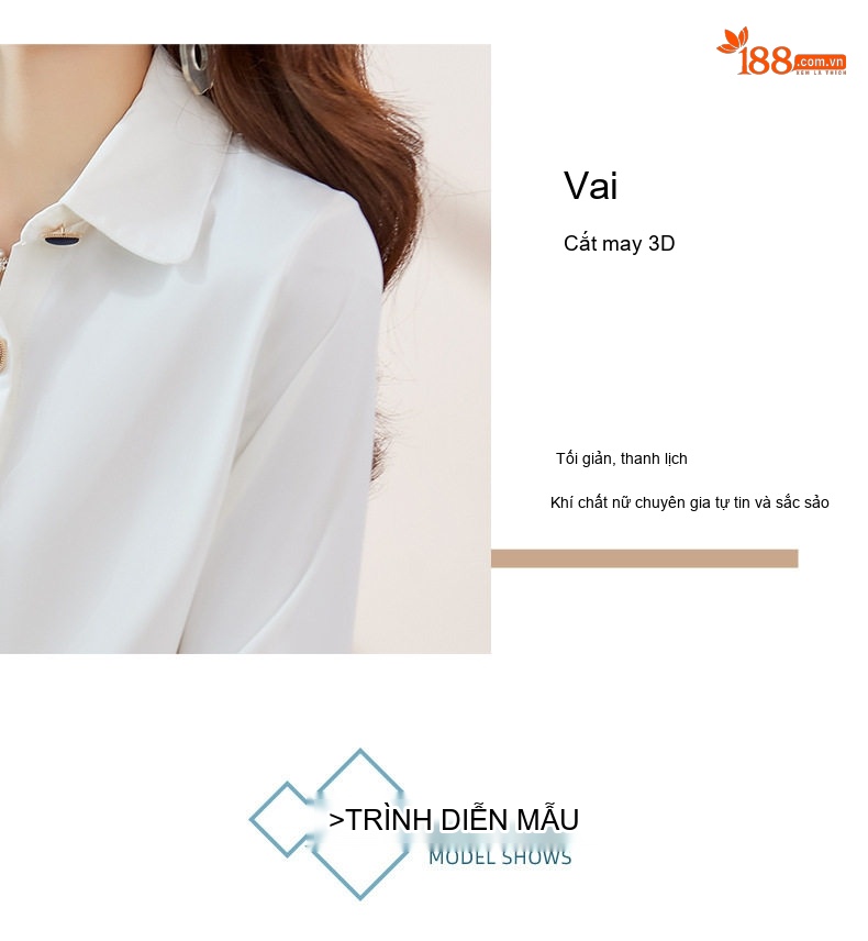 Áo Sơ Mi Nữ Tay Dài Cổ chữ V Trắng Thiết Kế Thanh Lịch chi tiết 10