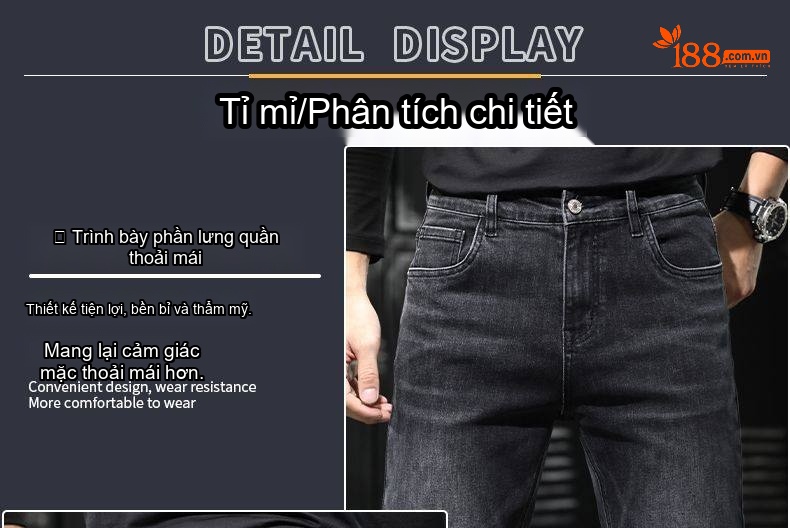 Quần Jean Cotton Co Giãn Cao Cấp Dáng Suông Màu Xanh, Đen chi tiết 5