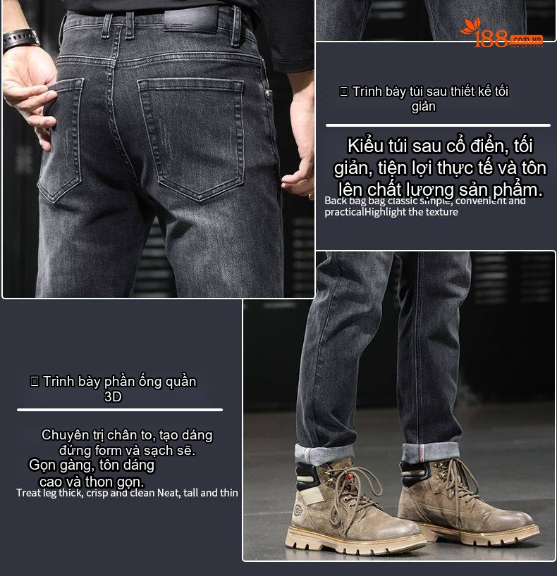 Quần Jean Cotton Co Giãn Cao Cấp Dáng Suông Màu Xanh, Đen chi tiết 6
