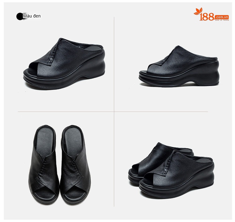 Dép Sục Nữ Da Mờ Đế Xuồng Hở Mũi Chiều Cao Đế Khoảng 6cm Màu Đen, Nâu chi tiết 17