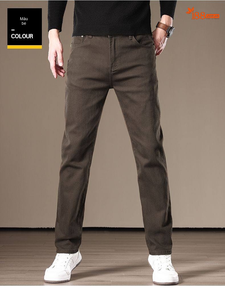 Quần Jean Nam Cotton Ống Đứng Co Giãn Thoải Mái Màu Nâu chi tiết 12