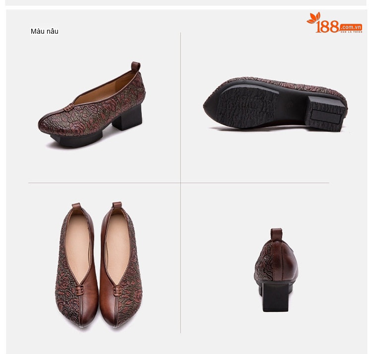 Giày Lười Nữ Họa Tiết Hoa Văn Chiều Cao Đế Khoảng 4cm Màu Đỏ, Nâu chi tiết 18