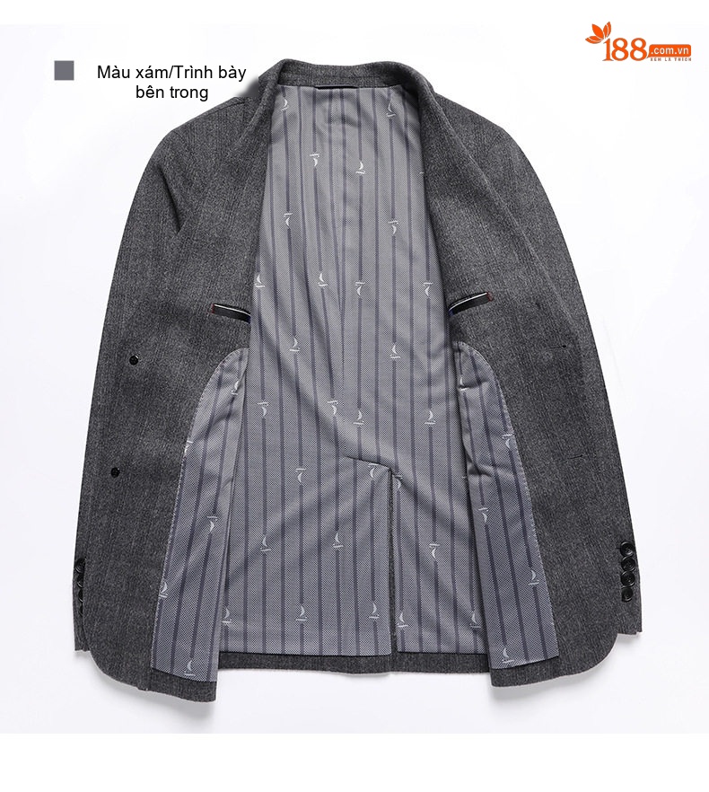 Áo Vest Nam Cashmere Lụa Tằm, Áo Khoác Blazer Kẻ Sọc Thu Đông Phong Cách Casual Màu Xám chi tiết 11