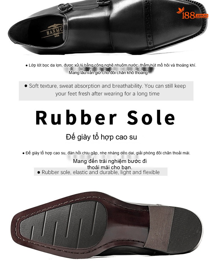 Giày Monk Strap Nam Da Bò Đầu Vuông Chiều Cao Đế Khoảng 3cm Màu Xám chi tiết 16