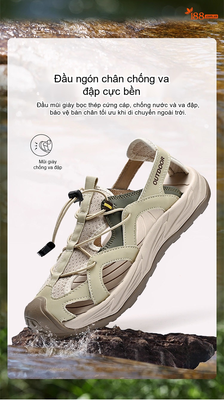 Sandal Nam Bít Mũi Dây Rút Thể Thao Leo Núi Chống Trượt Thoáng Khí Đế Cao 3cm chi tiết 10